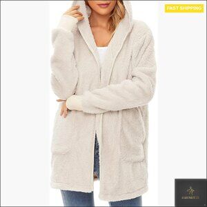 Oversized Fleece Cardigan Hooded Loose Fit Cozy Winter Sweater Fuzzy Jacket